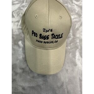 Otto Headwear Jim's Pro Bass Tackle Hat‎ Fishing StrapBack Adjustable Beige EUC